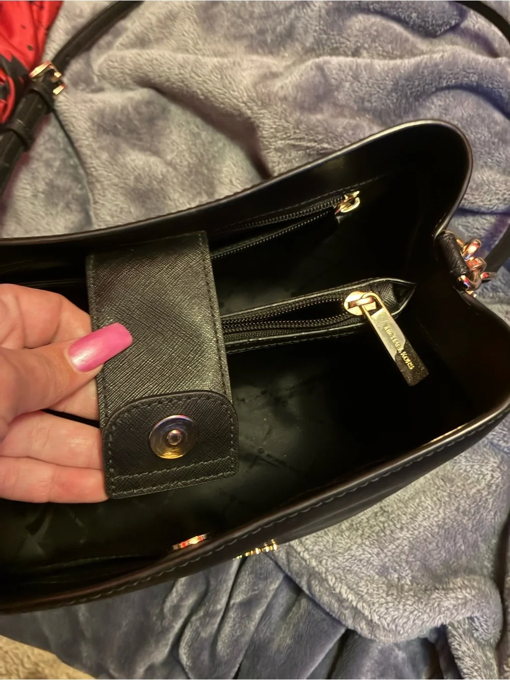 Michael Kors Black Leather Shoulder Bag with Gold Hardware